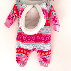 NEW Microfleece Fair Isle Jumpsuit Baby Girl Winter One-Piece, Plush Sherpa Hood